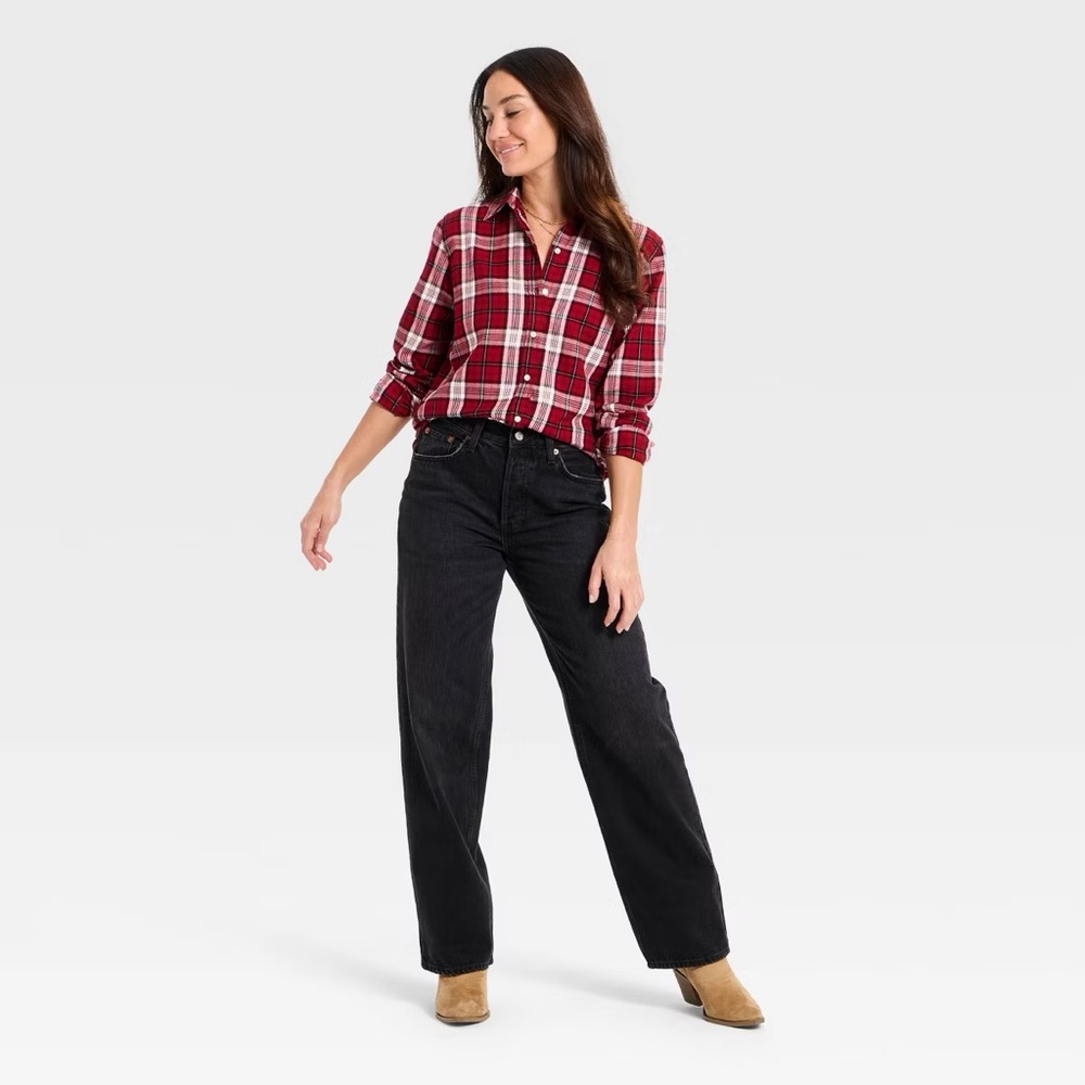 Women's Long Sleeve Collared Flannel Button-Down Shirt - Universal Thread